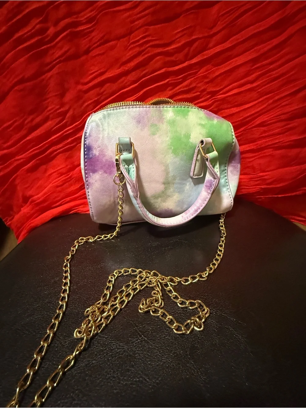 Pastel Tie-Dye Mini Dome Handbag with Gold Chain